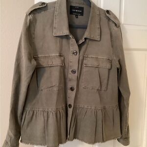 Lucky Brand Women's Khaki Utility Peplum Jacket with Raw Edge Hem